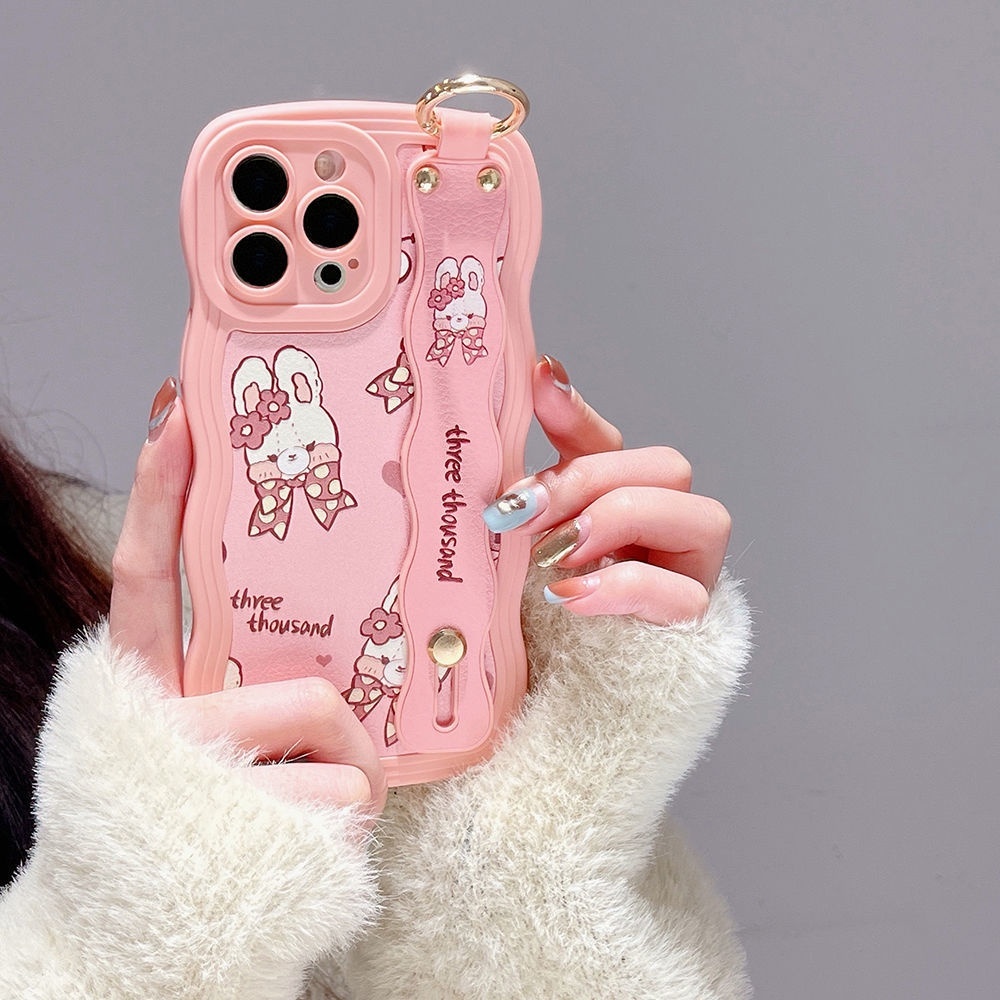 IPHONE Pimk Casing Ponsel Motif Kulit Gelombang Besar Kelinci Dan Beruang Kompatibel Dengan Iphone12 13 14 11 Pro Max X Xs Max Xr Dfcv