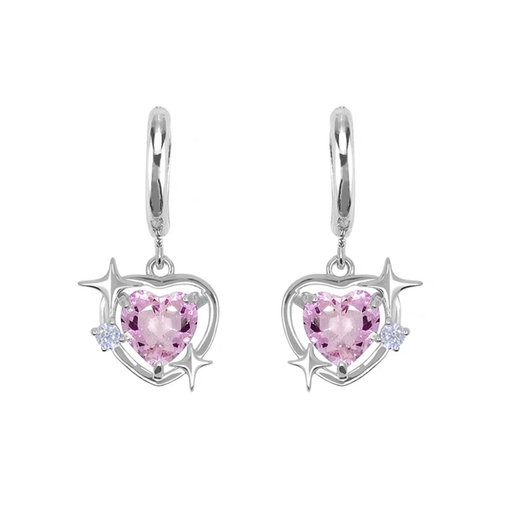 YEEZII Anting Perak Wanita Elegan Pink Zircon Galaxy Earring Aksesoris Perhiasan