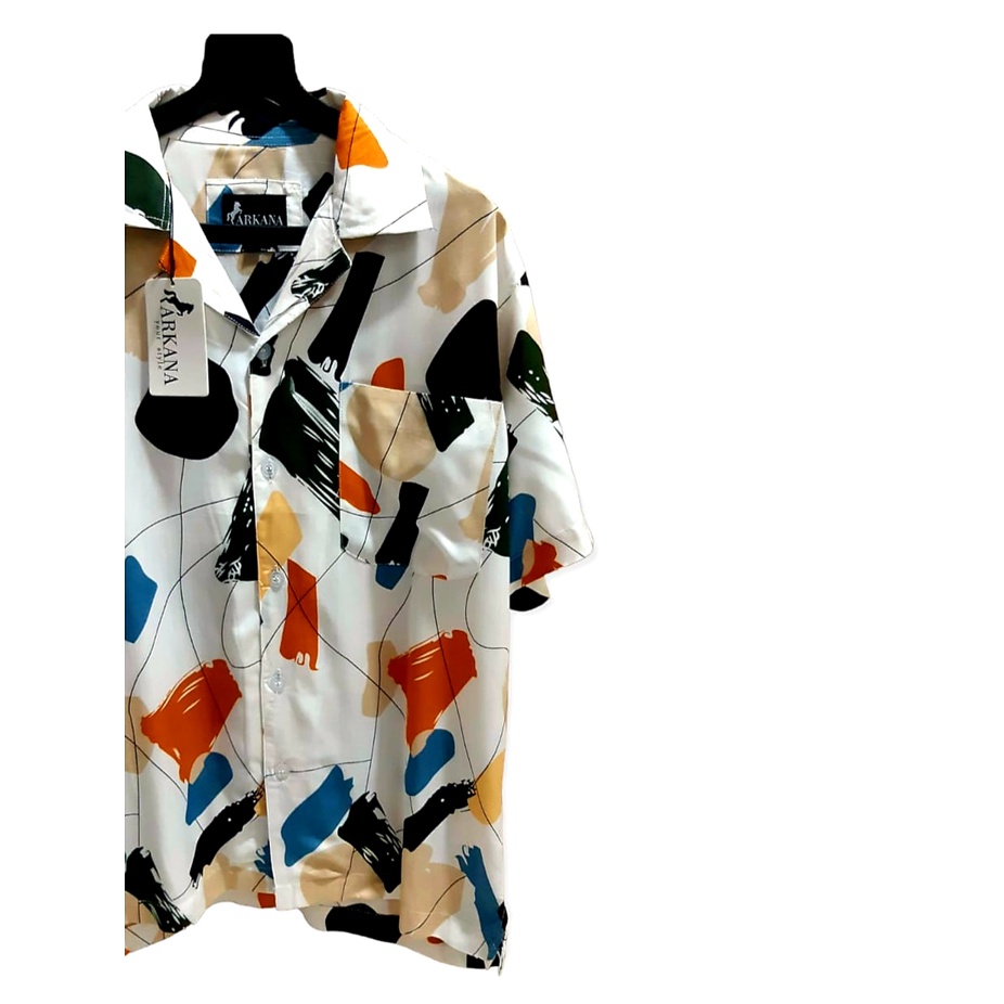 ARKANA - Kemeja Hawaii Pria Printing Bahan Katun Rayon Premium | Kemeja Pantai Pria - Putih