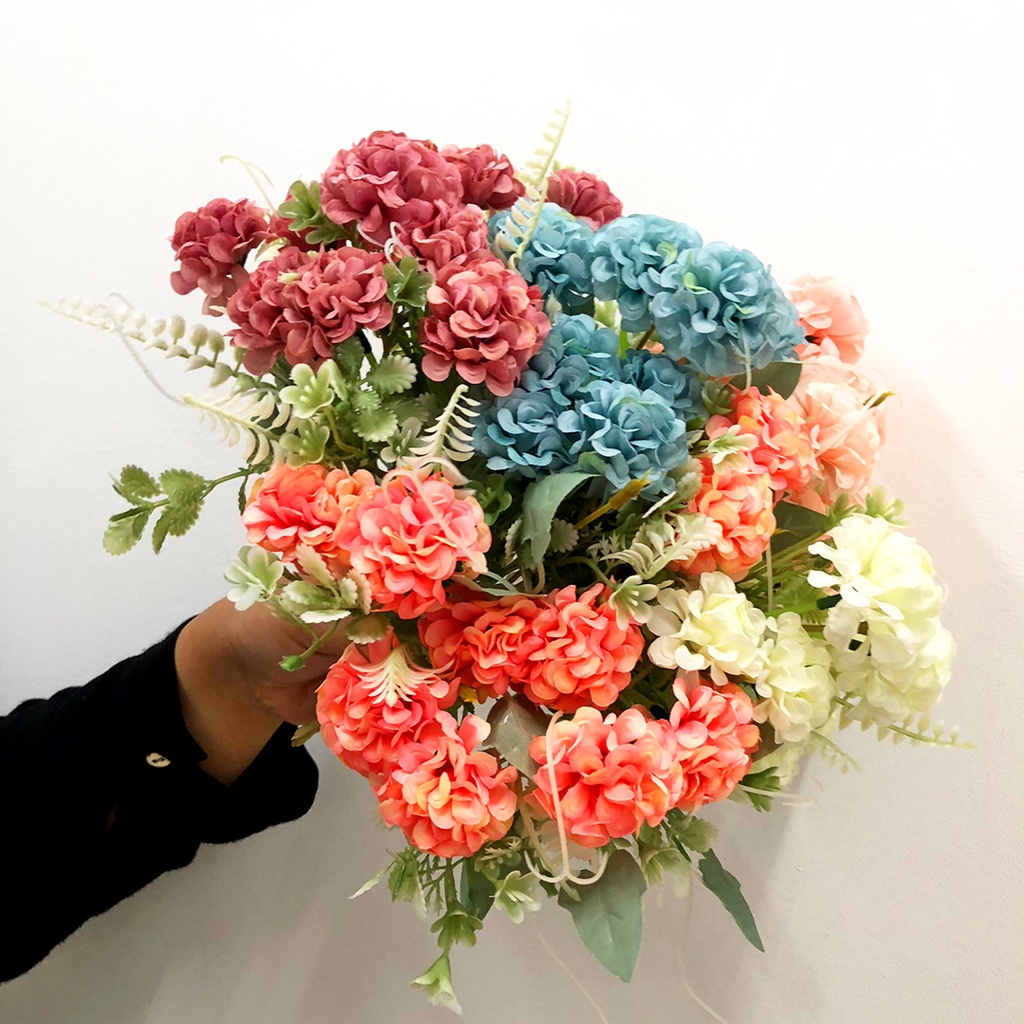 Bunga Hydrangea Hias Bunga Tangkai Buket Plastik Ornamen Pajangan Dekorasi Rumah Artificial Flower Satu7an PBP145