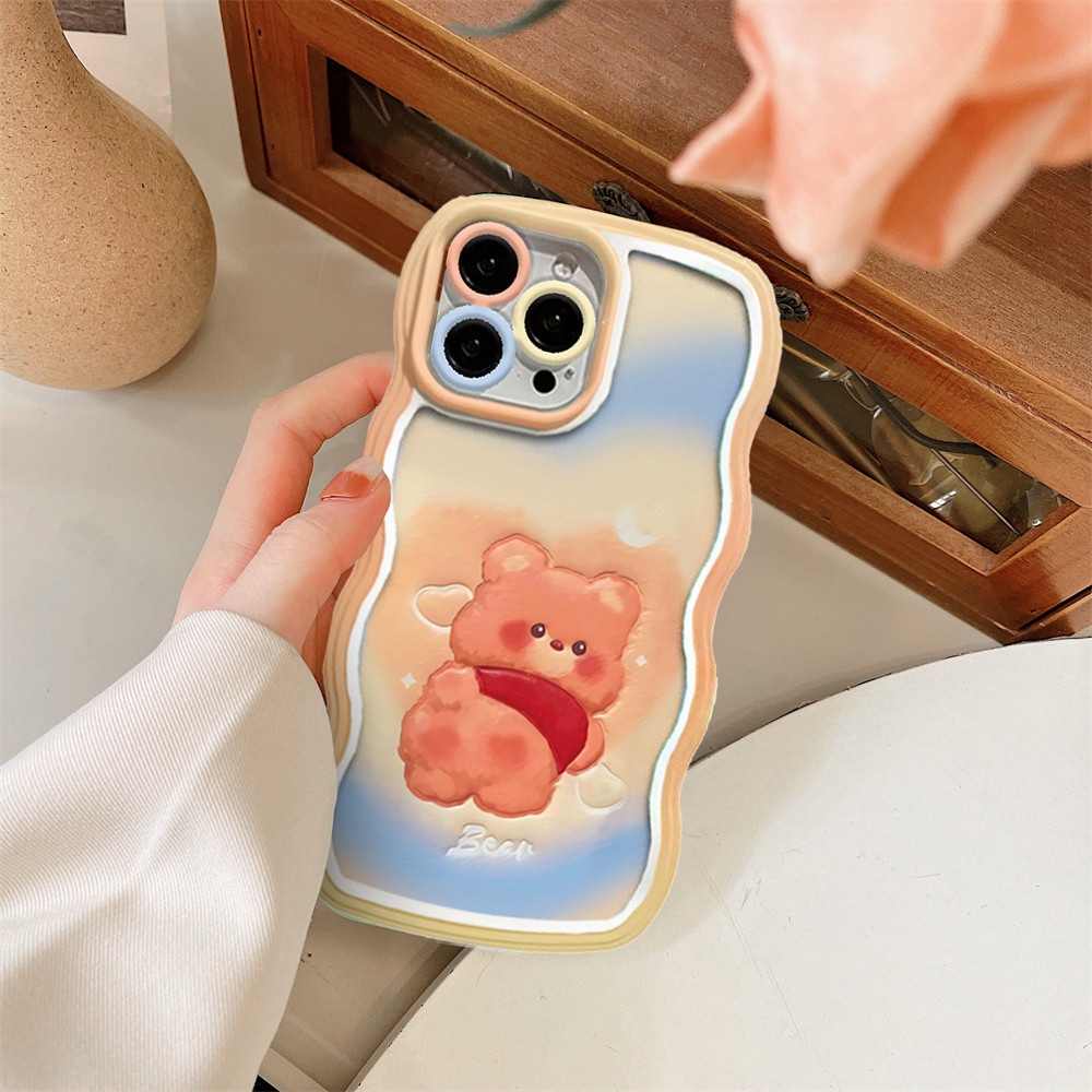IPHONE Case Untuk Iphone14 14 Pro MAX IPhone13 Pro MAX 11PRO 11PRO MAX 12 12Pro MAX XR XS Max6 6S 7 8 Plus SE 2020 Graffiti Cinta Kelinci Kecil Yang Lucu Beruang Gelombang Pinggir TPU Phone Cover