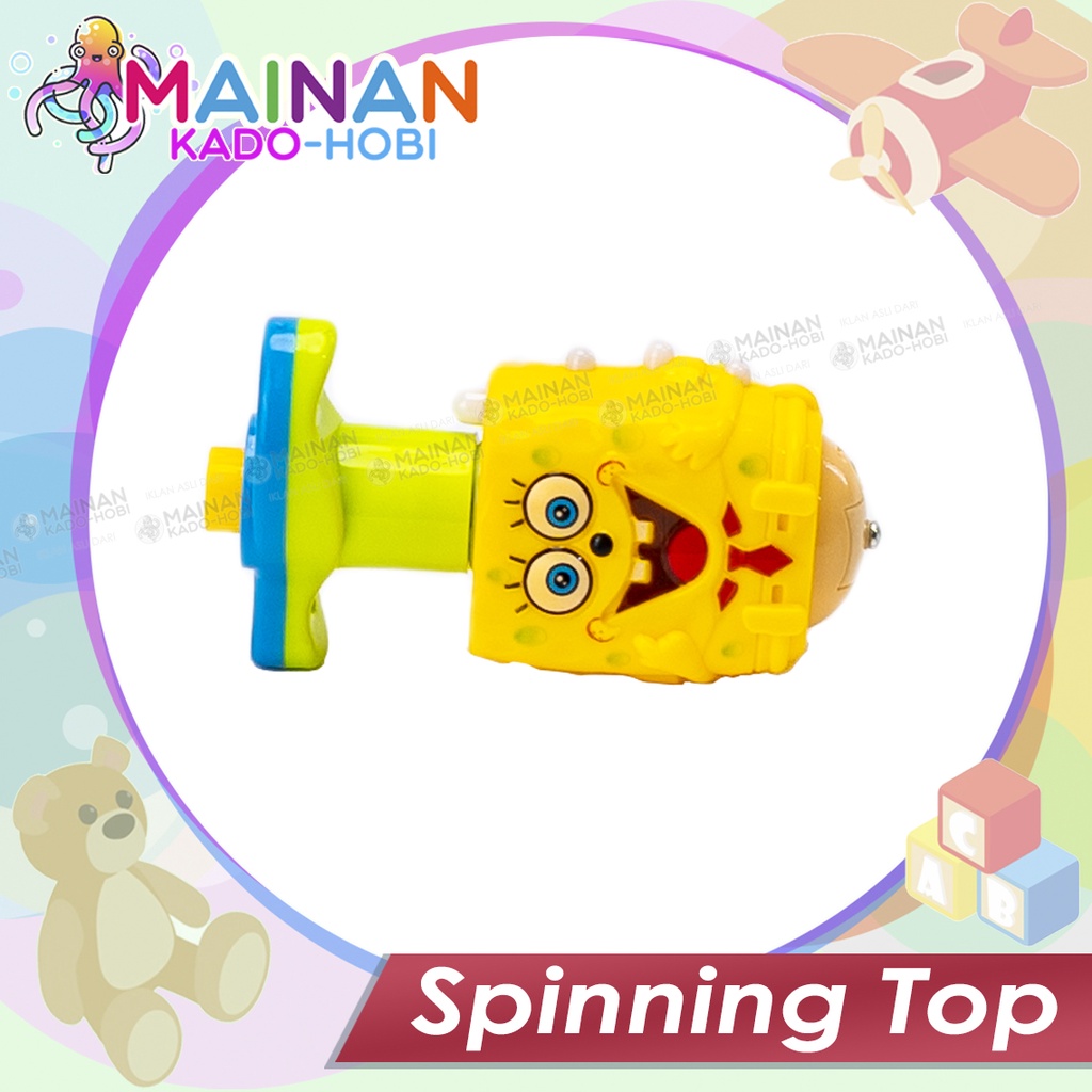 MAINAN HOBI ANAK GANGSING FLASHING SPINNING TOP GASING PUTAR LED LAMPU MUSIK KARAKTER SPONGEBOB