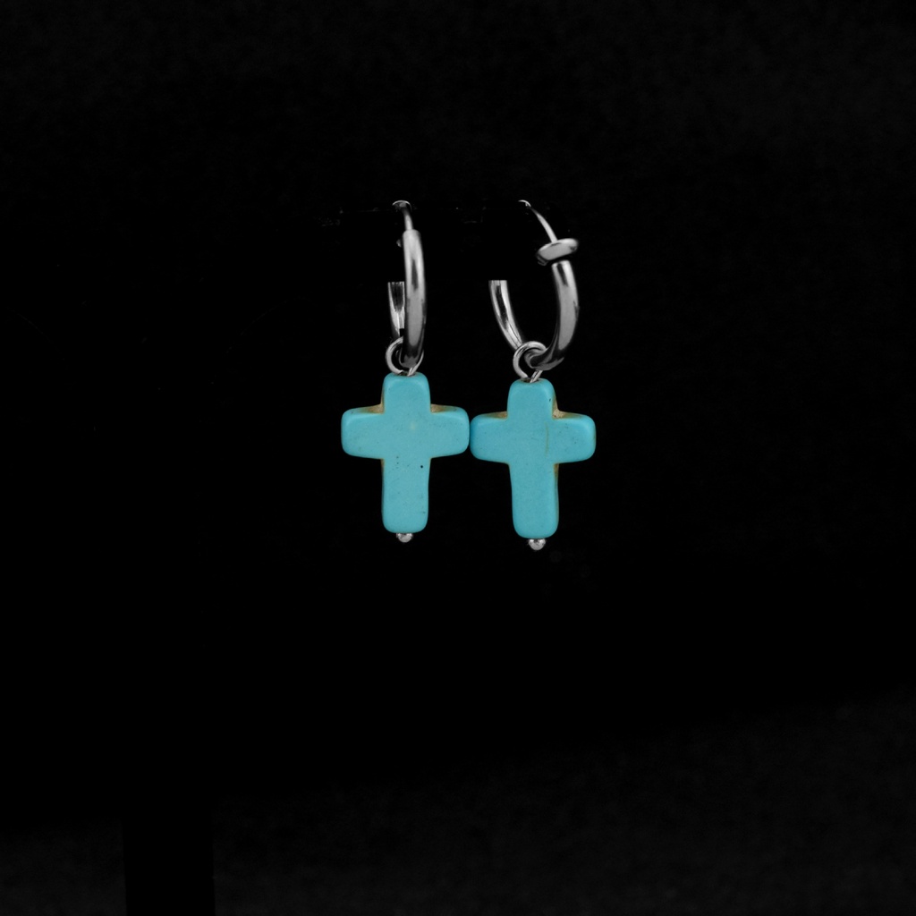 Turquoise Cross Unik Niche Ringan Mewah Baja Titanium Anting Klip Telinga Pria Wanita Earrings