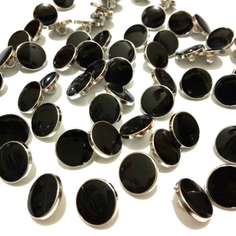 ORIGINAL% Isi 100 Pcs Kancing Baju Import Motif Jamur Mutiara Hitam Datar Polos