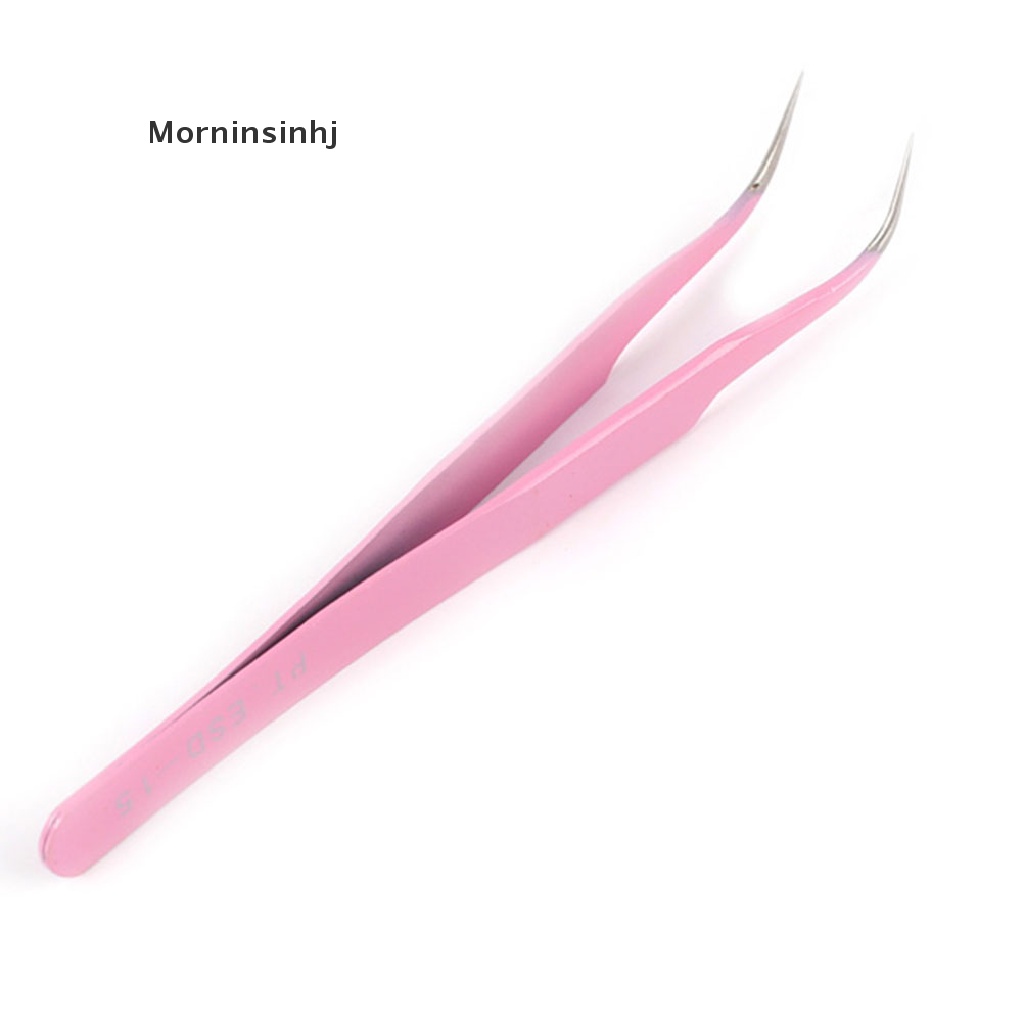 Mornin 2PCS Steel Pink Straight+Bend Tweezer Untuk Eyelash Extensions Nail Art Nippers id