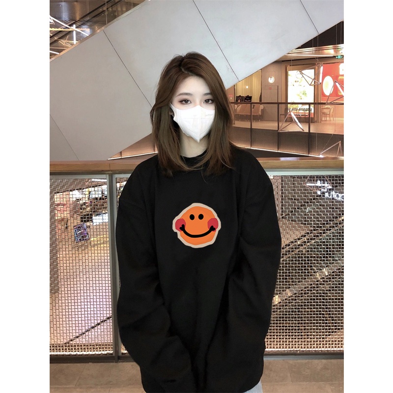 Sweater Oversize Smiling face Unisex Sweater Saku Lucu Unik Berkualitas Oversize Korean Style