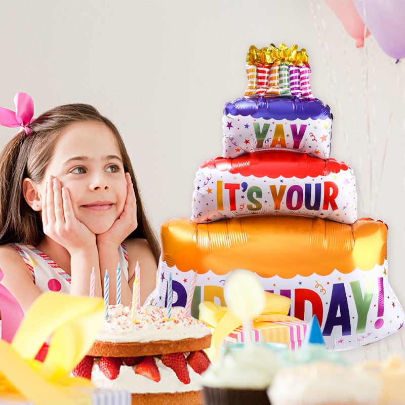 Balon Foil Bentuk Beruang Kue Ulang Tahun Besar/Pesta Ulang Tahun Anak Properti Foto Hias 3-Layer Balon Perlengkapan