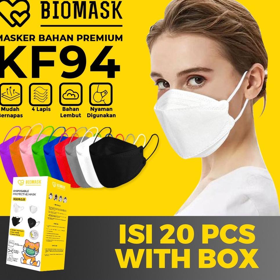 パ BIOMASK - Masker KF94 Korea 4ply 1 Box 20Pcs Korean Style Hitam / Putih / Abu / Biru Muda / Biru T