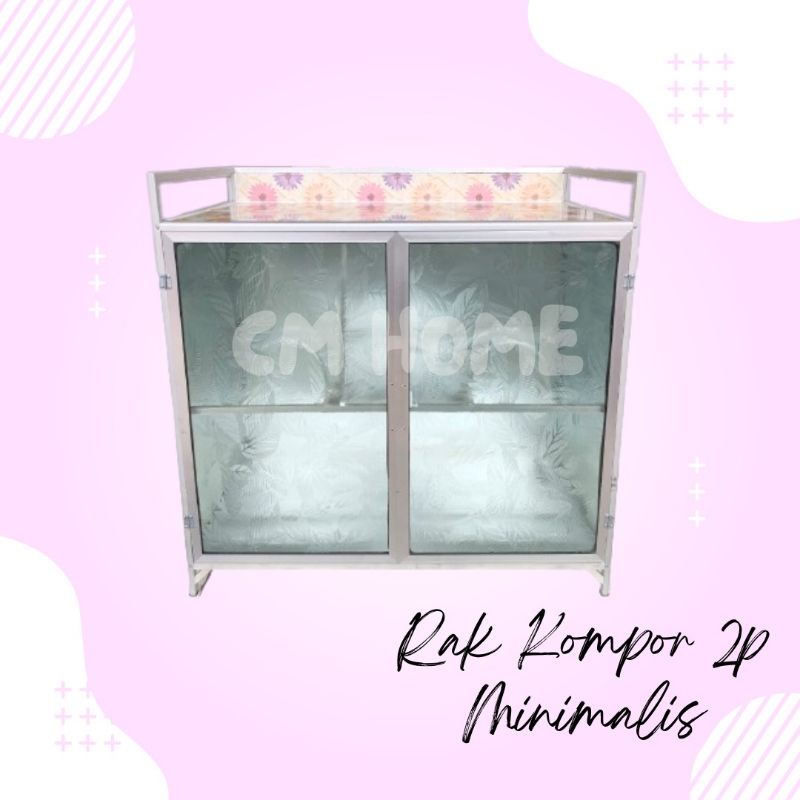 RAK KOMPOR 2 TUNGKU PLUS RAK PIRING ALUMINIUM KERAMIK 2 PINTU