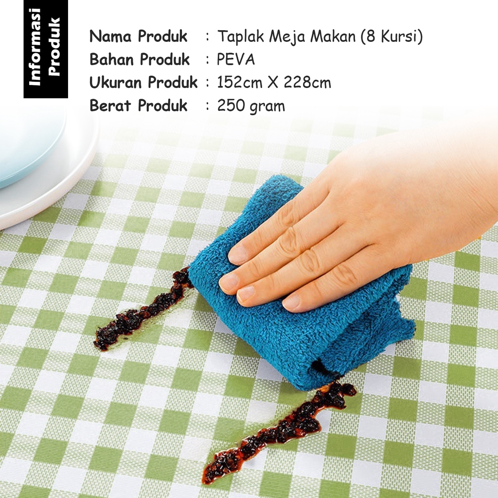 Taplak Meja Makan Persegi Panjang Premium Motif Kotak Ukuran 152x228cm Bahan PEVA Tebal Perlengkapan Rumah Tangga Import - D12-3D - 88 Blanketstore