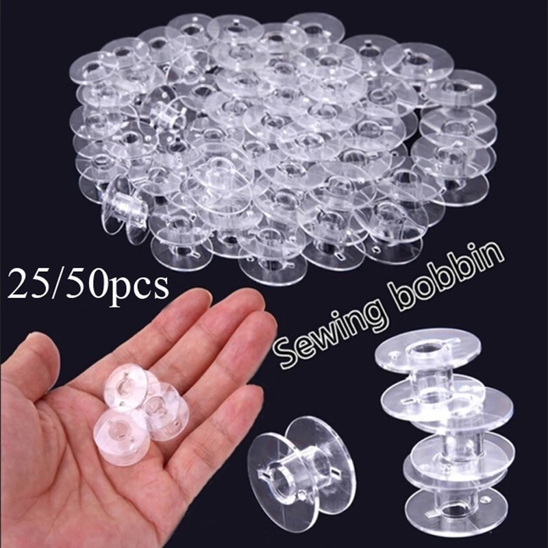 50 Pcs Tools Bobbins Sewing Machine Replacement Transparent Plastic For Home Sewing Transparent Plastic Empty Spool with Storage Case Accessories