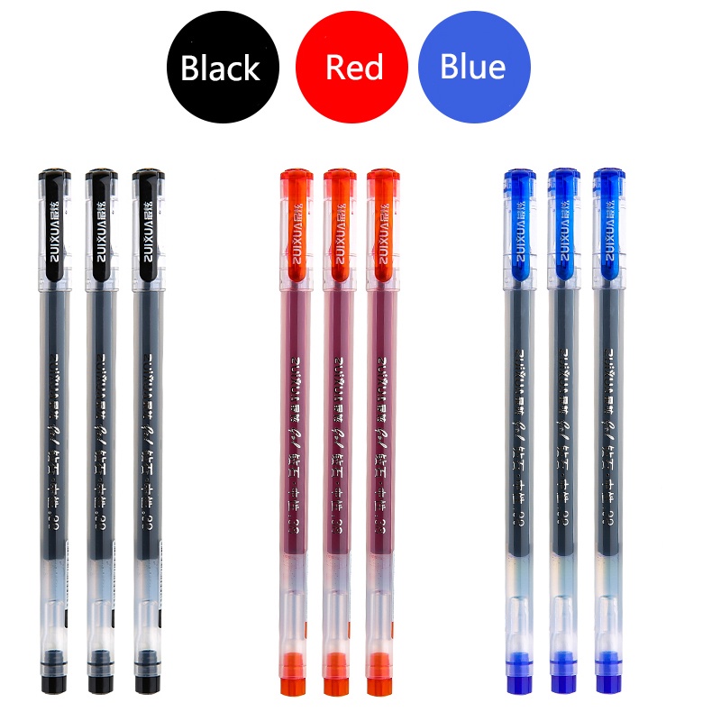 6pcs 0.38mm Ujung Jarum Kapasitas Besar Gel Pen Mahasiswa Hitam/Merah/Biru Tinta Berlian Nib Pen