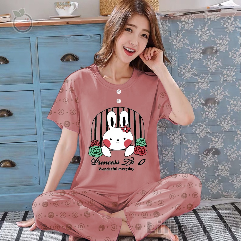 Lilipop.id  Baju Tidur Wanita CP Princess zoo Setelan Piyama BabyDoll Kaos Celana Panjang