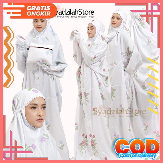 Beliyuk.Bazaar Mukena Terusan Bali Terompah Polosan Putih Mukenah Dewasa Jumbo Rayon 5 Variasi Warna
