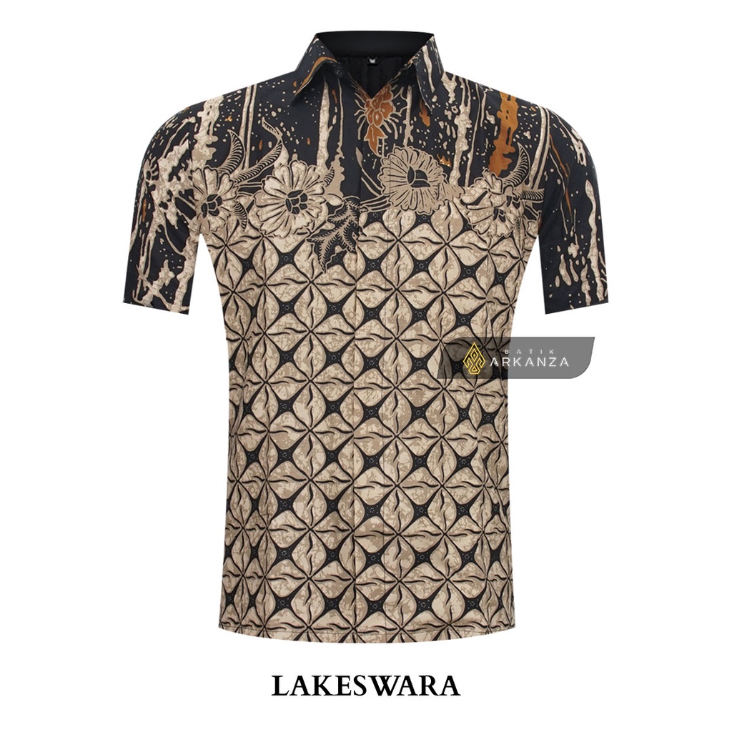 BATIK ARKANZA Motif LAKESWARA PENDEK Hem Atasan Kemeja Baju Batik Premium Pria Cowok Laki Laki Slimfit Full Lapis Furing Tangan Lengan Panjang Lengan Pendek Original Asli Solo Laweyan