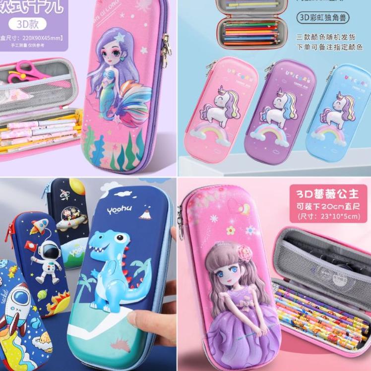 

I39 Kotak Tempat Pensil Pena Anak 3D TK SD Waterproof Jerapah Unicorn Princes Astronot Mobil Dino HOT ㄾ