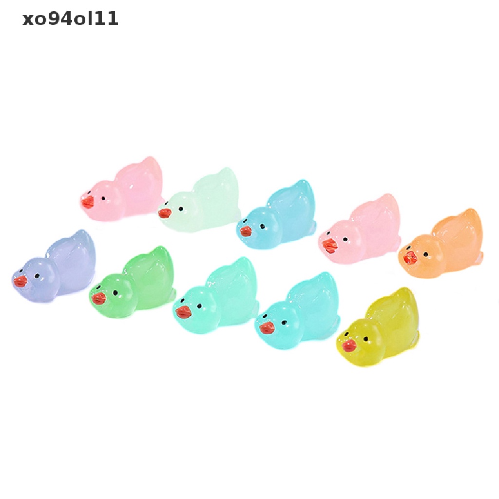 Xo 10Pcs Mini Luminous Resin Ducks Glow in The Dark Miniatur Ornamen Bebek Kecil Untuk Taman DIY Rumah Boneka Bebek Aksesoris OL