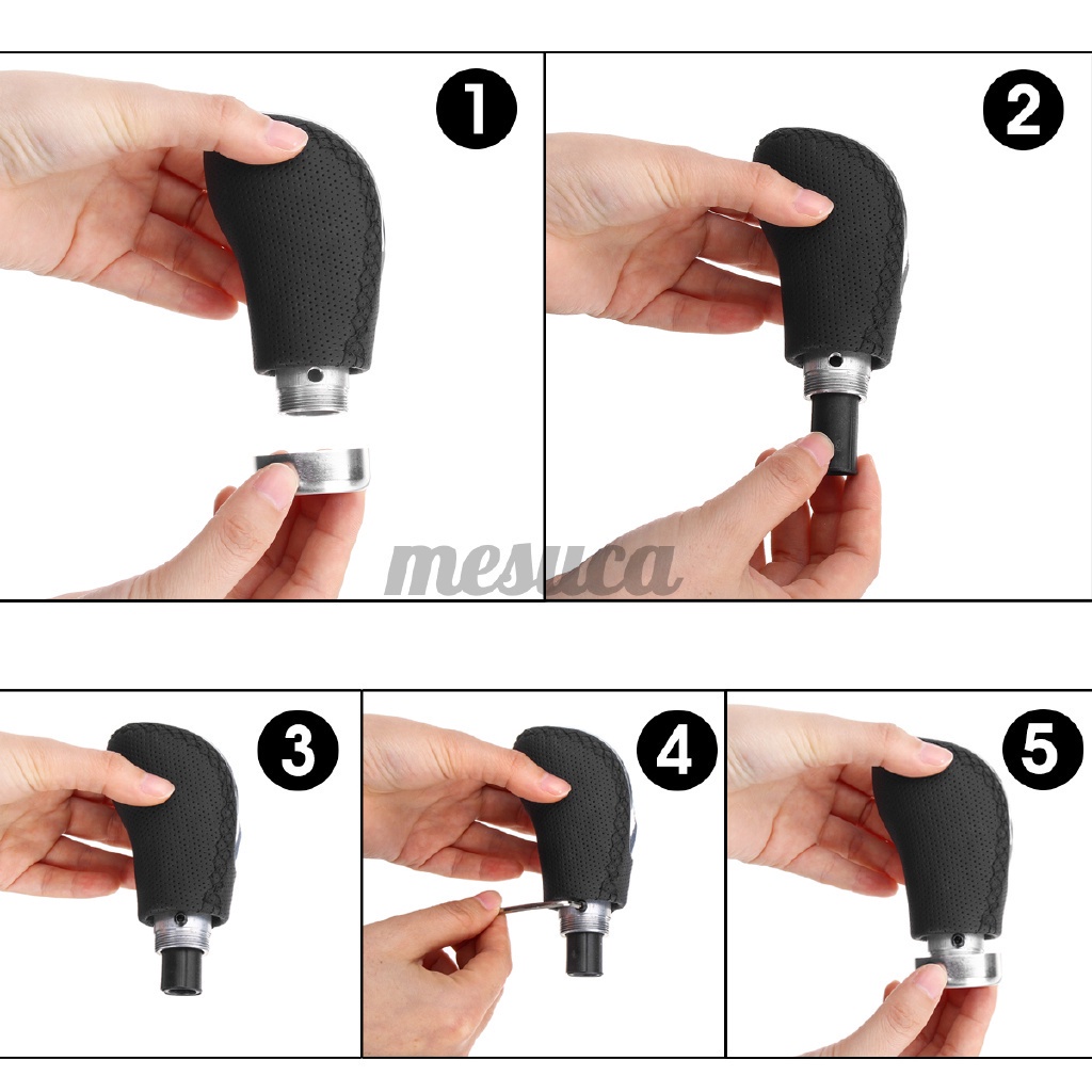 5 Kecepatan Hitam Jahitan Kulit Manual Mobil Gear Shift Knob Stick Shifter Tuas