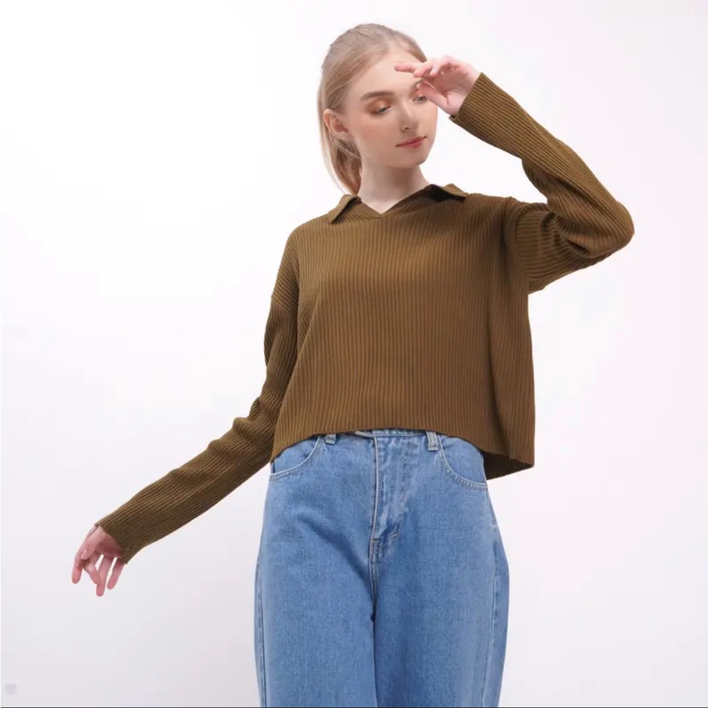 Belleza Outlet baju rajut Cardigan rajut atasan wanita Elina Crop Knit