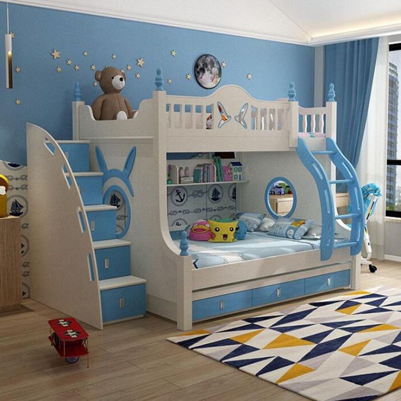 Tempat tidur tingkat anak perempuan cowok rangka dipan tingkat 3 kasur laci