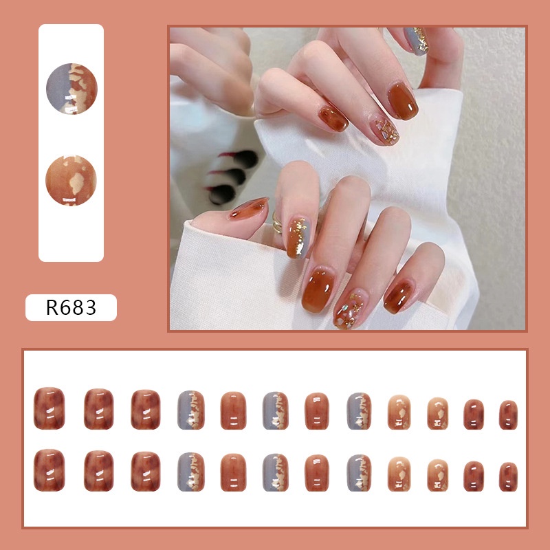 R681-R700 Full Cover Fake Nails Nail Art Tips False Nails 24 Pcs / box