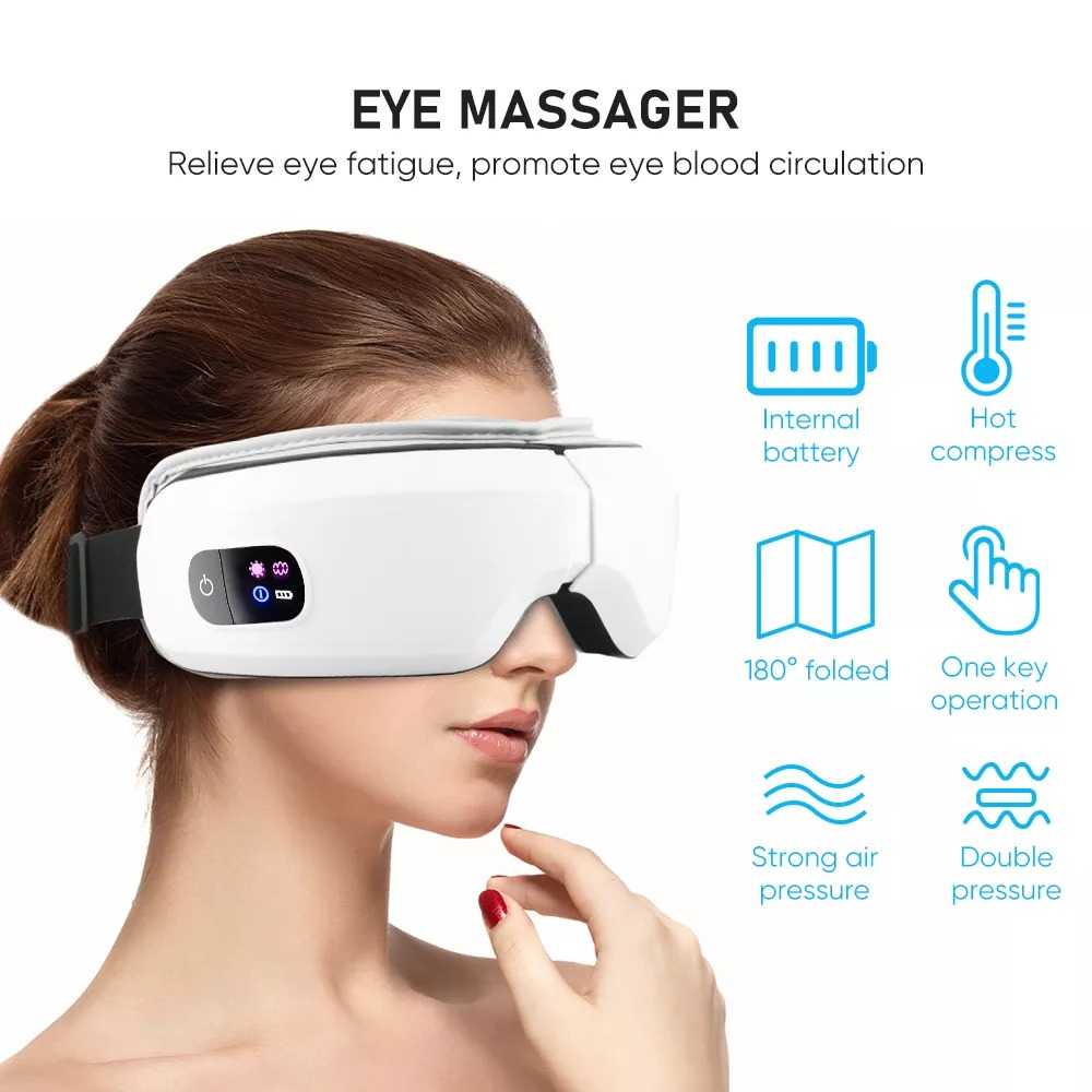 Alat Pijat Mata Elektrik Hot Compress Vibration Eye Massager Alat Relaksasi Mata Desain Ergonomis Fitur Layar Sentuh