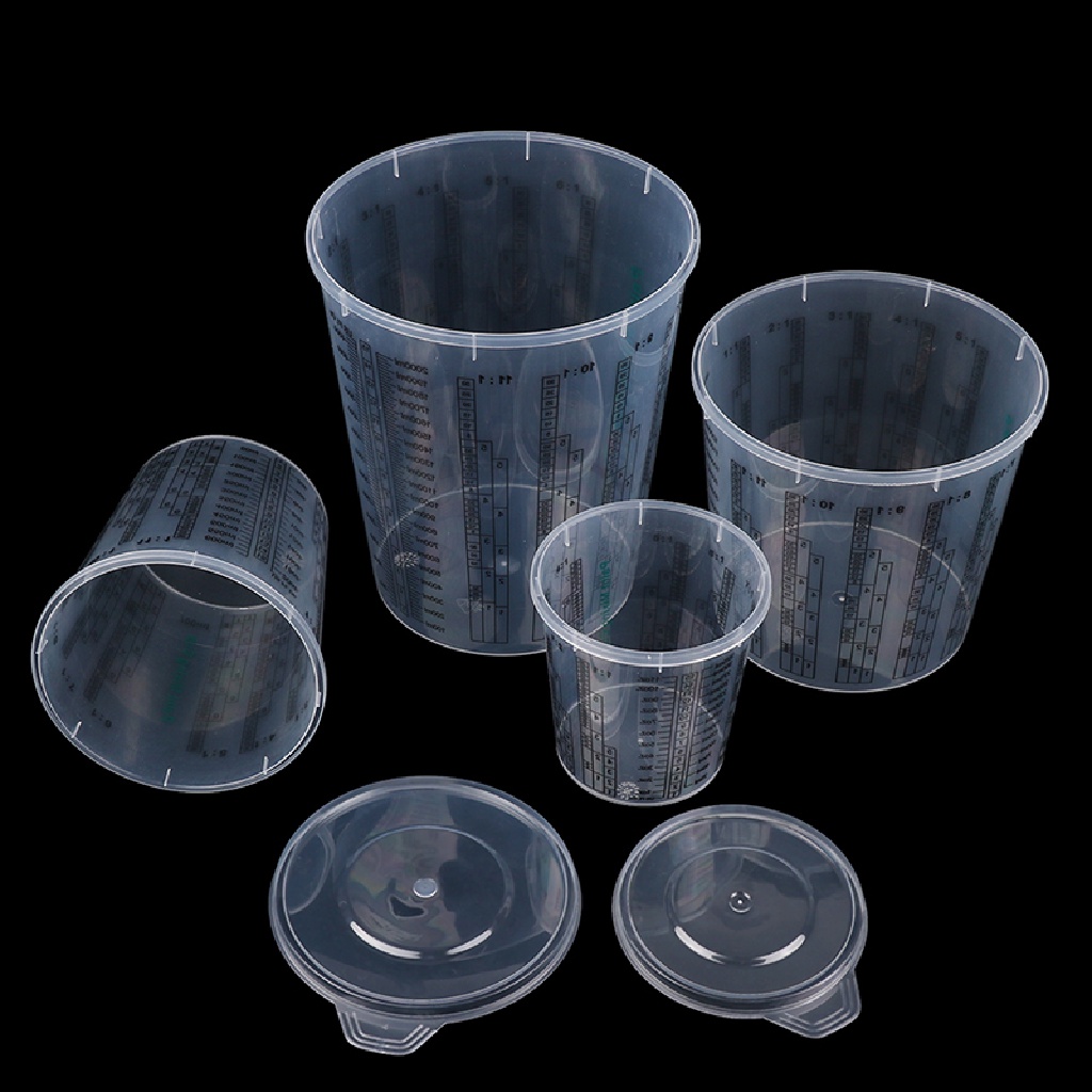 Sho 10pcs Gelas Pencampur Cat Plastik PP Hard Plastic Tune Paint Cup Dengan Penutup N