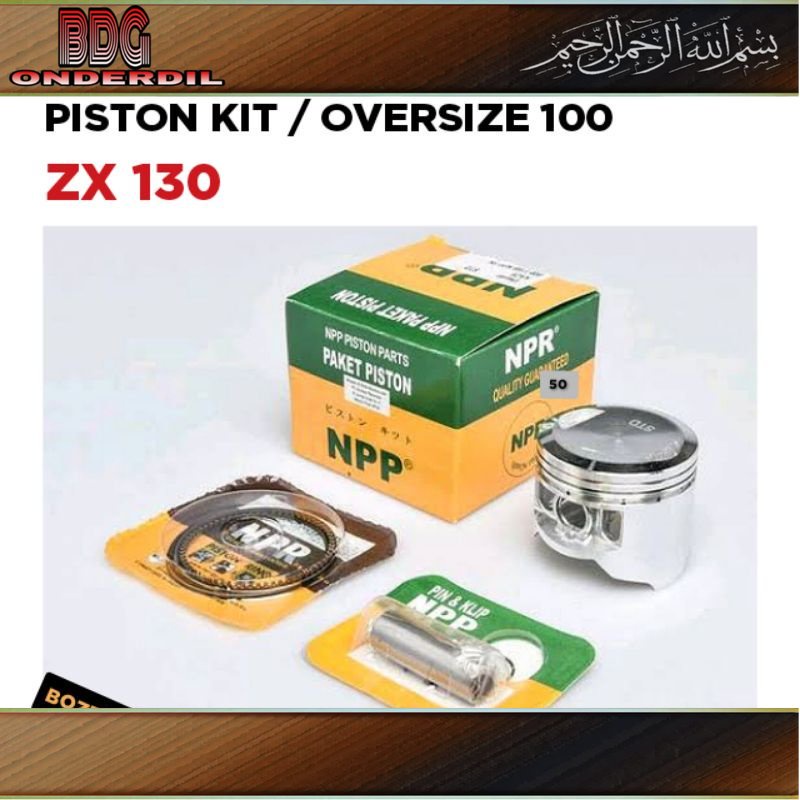 Piston Kit ZX 130 / Oversize 100 / 1 Set / Seher Ring Pin Klip / Os Ukuran ZX130 / NPP Kawasaki Kaze