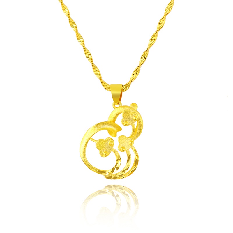 Goldkingdom Perhiasan Fashion Emas Asli Kadar 375Bangkok Aksesoris Ready Stock Pasir-Peledakan Lapis Emas Labu Kalung Wanita Liontin Sederhana Dan Kaya