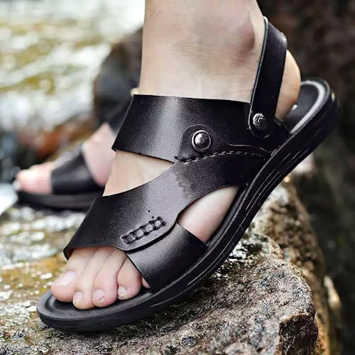 Sandal Kulit Sendal Slop Keren Kekinian Casual Original Kulit Pu  Model Terbaru SCP05 BISA COD