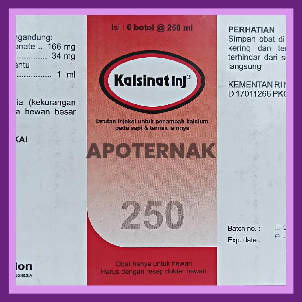 KALSINAT INJ 250 ml | Obat Hipokalsemia atau Kekurangan Kalsium Milk Fever | Injeksi Penambah Kalsium Sapi Kambing Kuda dll | MEDION