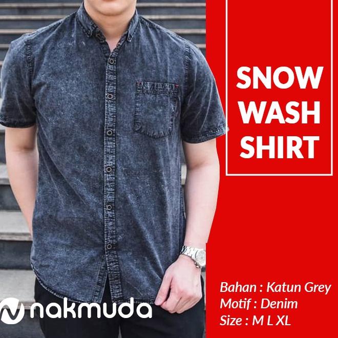 SIAP KIRIM Kemeja Pria Lengan Pendek Hem Motif Jeans Denim Levis Baju Distro Casual Murah