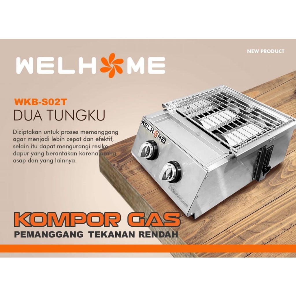 WELHOME WKB-S02T Kompor Panggang 2 Tungku Stainless