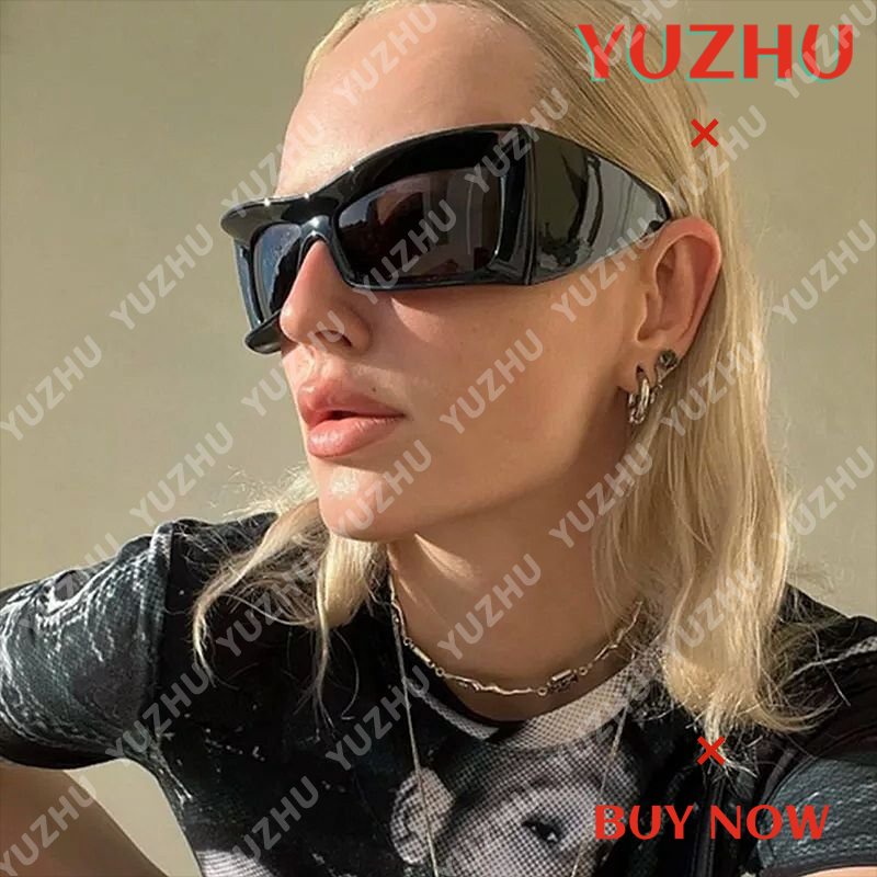 (YUZHU) Western Fashion Oversized Frame Sunglasses Mode Baru Bersepeda Olahraga Y2K Sunglasses