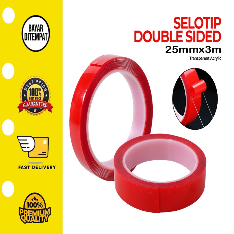 [25mm x 3m] Perekat Double Tape Selotip  Meter Clear Tranparant Bening Double Tip Super Kuat