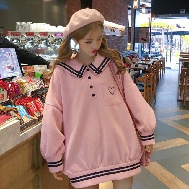 Sweater LOVE POCKIE KERAH Atasan Crewneck Oversize Wanita Jacket Ala Korean Fashion Terkini Outfit Kasual