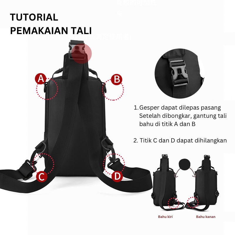 Mainland Tas Selempang Pria 2in1 Slingbag Cowok Model Stylish Tas Bahu Waterproof Multifungsi TS719