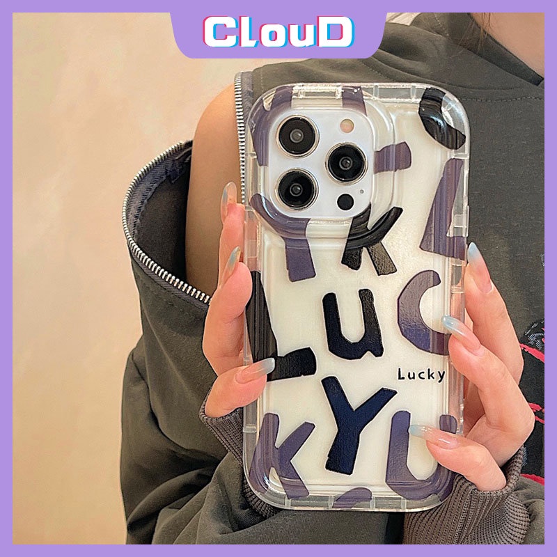 IPHONE Huruf Alfabet Sederhana Lucky Clear Case Kompatibel Untuk Iphone11 14 13 12 Pro MAX 7plus XR X7 6 6S 8plus XS MAX 8plus Shockproof Airbag Lembut TPU Phone Cover