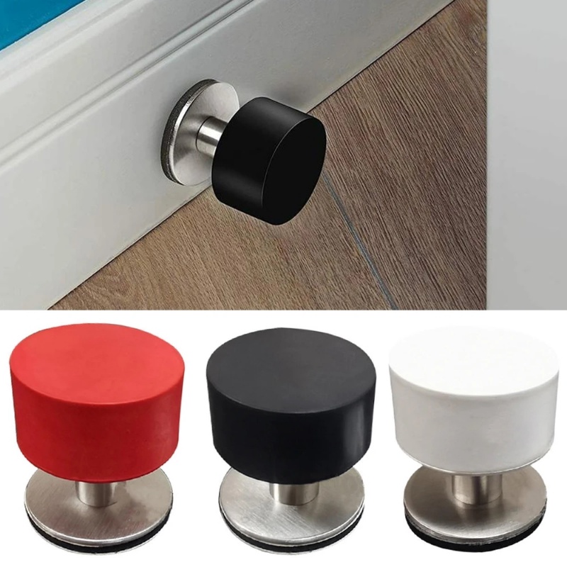 Non Punch Door Stopper Self Adhesive Heavy Duty Stainless Steel Stopper Dengan Peredam Suara Bumper Karet Pelindung Lantai Door Stop Perlengkapan Rumah