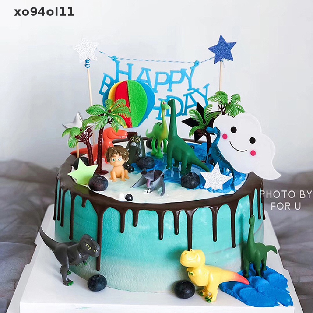 Xo 16Pcs/Set Topper Kue Dinosaurus Happy Birthday Jungle Safari Party Dekorasi Kue OL