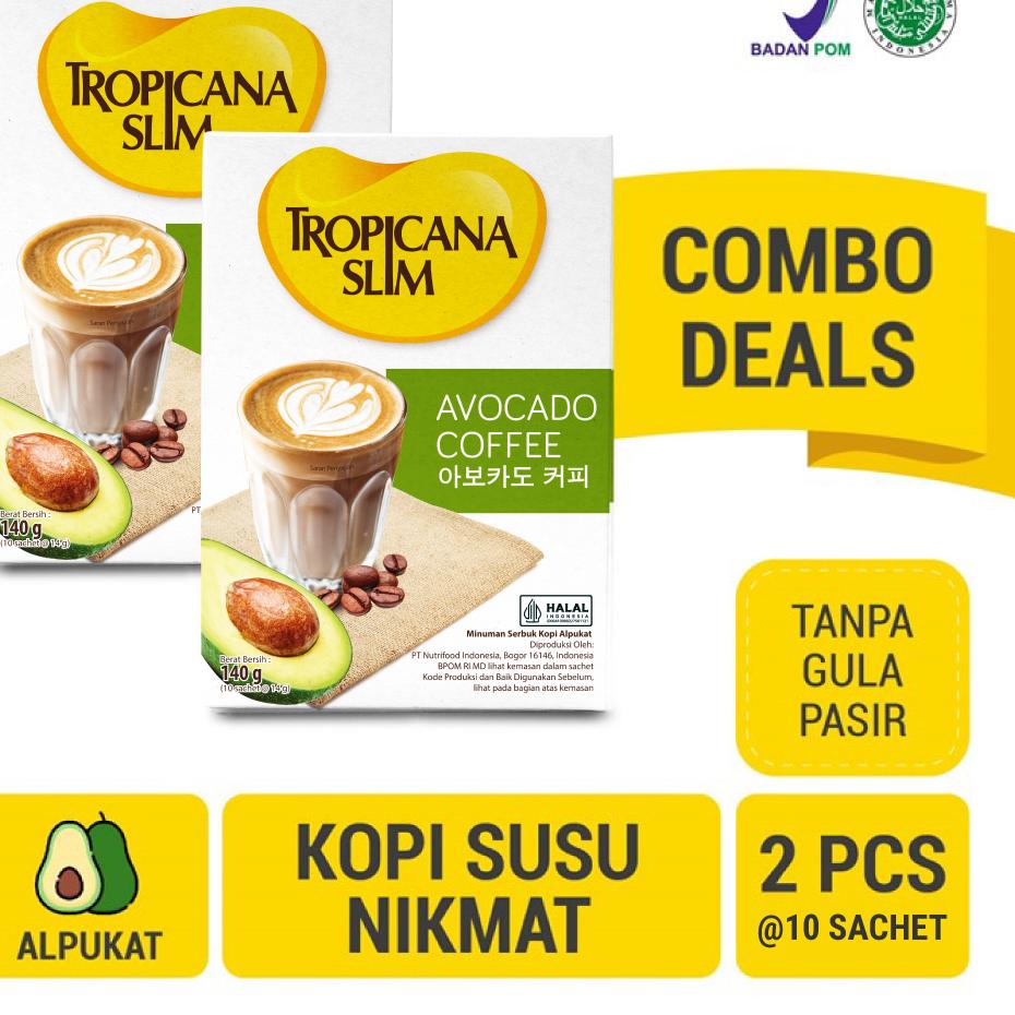 

۩ Twin Pack - Tropicana Slim Avocado Coffee 10 Sachet - Kopi Susu Nikmat Tanpa Gula Pasir ☉