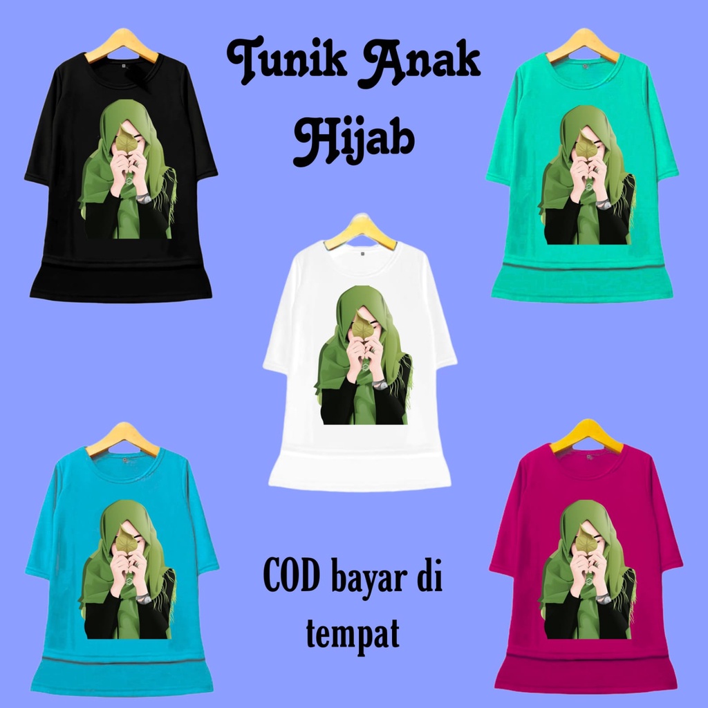 Hzl_outfit Tunik Kaos Anak Perempuan Hijab Daun Size/ S 4-6 tahun M 7-8 tahun L 9-11 tahun/Tunik Atasan Anak Perempuan