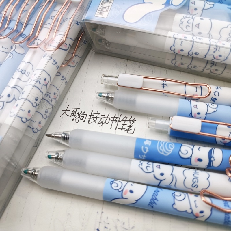 1 / 6Pcs Cartoon Cute Cinnamoroll Press Gel Pen 0.5mm Retractable Black Ink Ballpoint Pen Student Kawaii Writing Signature Pen School Office Stationery Supplies