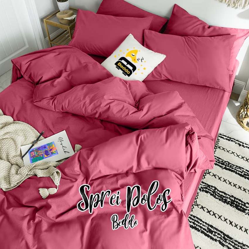 Beddo Sprei Set 180x2000 king polos minimalis Microfiber B2 20 cm/Seprai Plain Grey Black white Navy Purple  Mustrad Peach Silver Pink