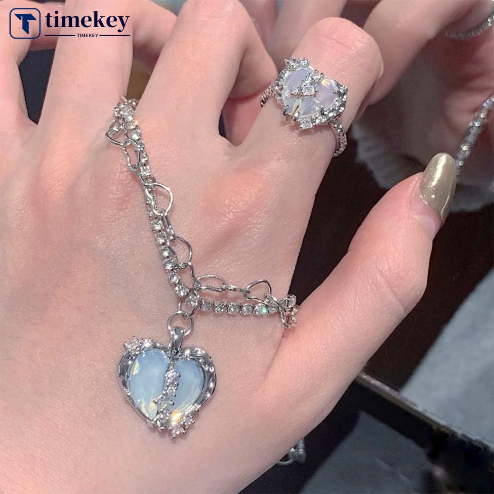 Timekey Cinta Berlian Kalung Cincin Anting Fashion Kreatif Paduan Cinta Kalung Cincin Anting Perhiasan K3L4