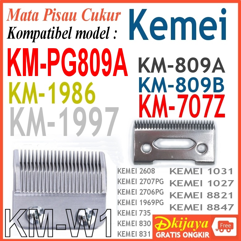 Mata Pisau Cukur KEMEI PG809 707Z 809 1986 1031 SUPER TAPER Kompetibel Replacement Blades W1