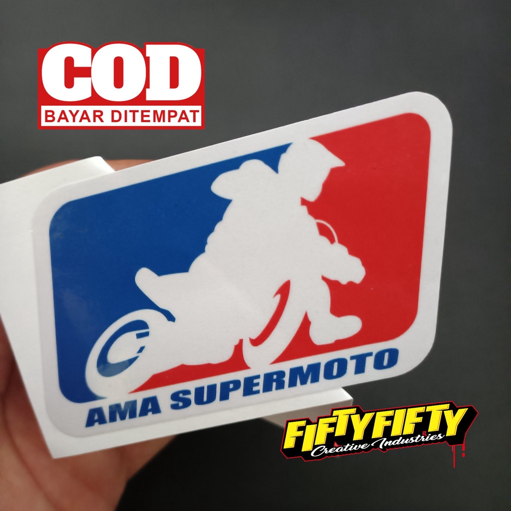Stiker Print Cut AMA SUPERMOTO Stiker Printing Laminasi Glossy Stiker Motor Mobil Helm Sudah Membentuk Pola Desain