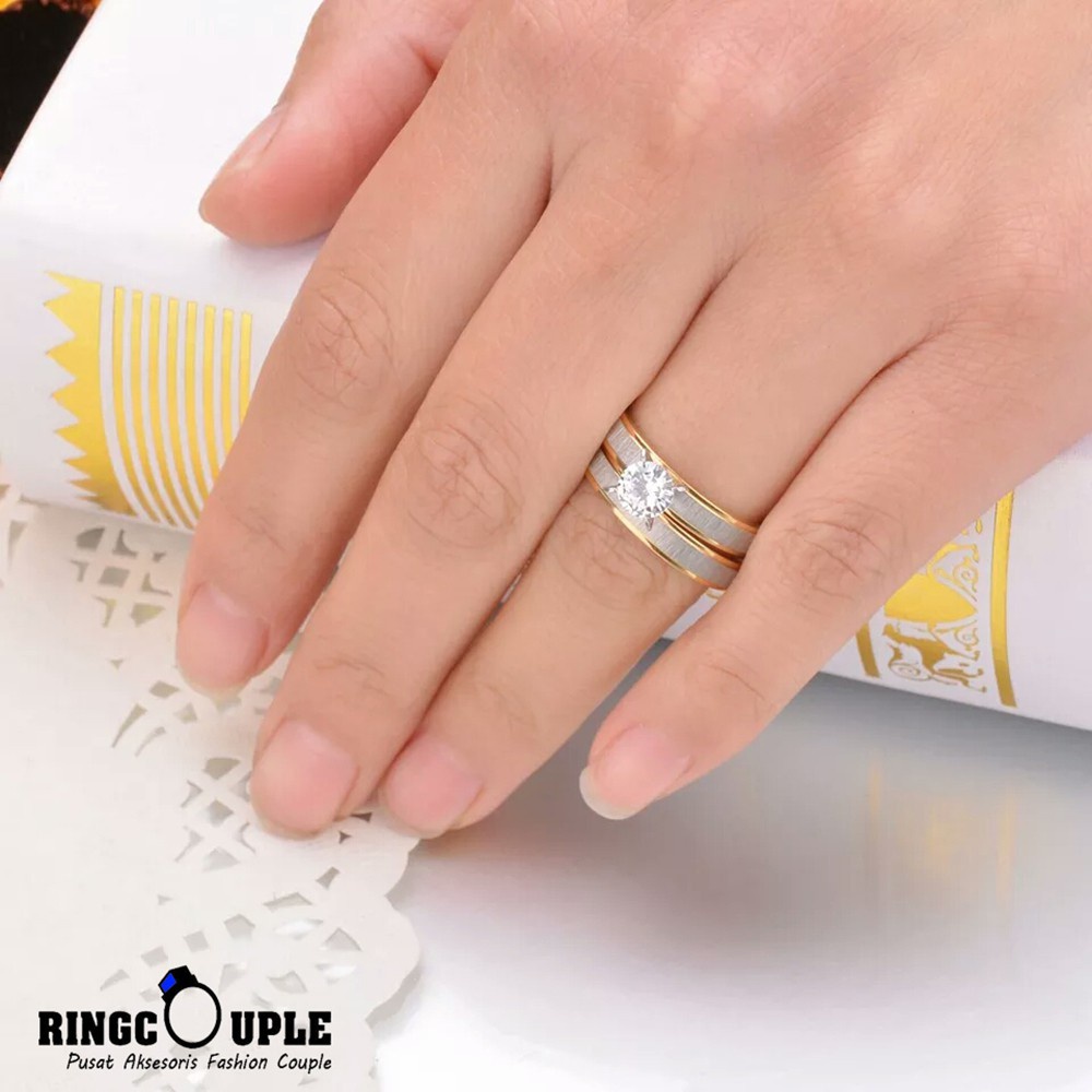 Cincin couple wedding tunangan Titanium Stainless Steel 316L anti karat harga grosir bisa bayar di tempat gratus kotak cincin love