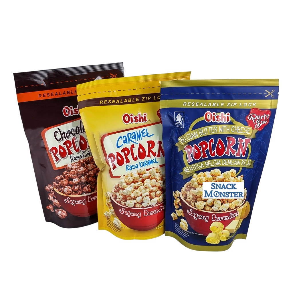 

Oishi Popcorn Karamel, Cokelat, Butter Cheese Pouch - Netto 100 gr
