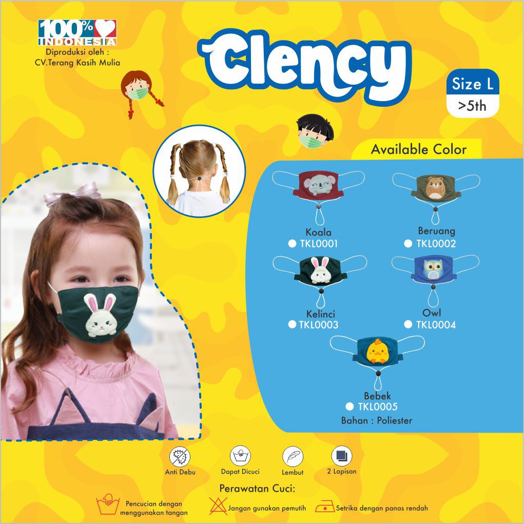 Masker Anak Clency Kaos Motif Karakter TKL0001 TKL0002 TKL0003 TKL0004 TKL0005